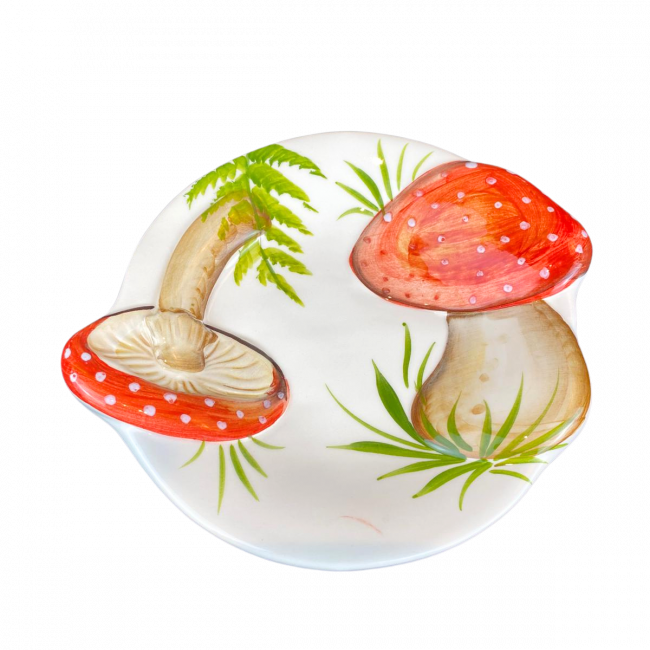 % Bordje plat paddenstoelen rood/wit